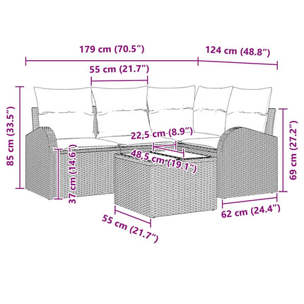 Havesofa Sæt 5 stk. Sort polyrattan