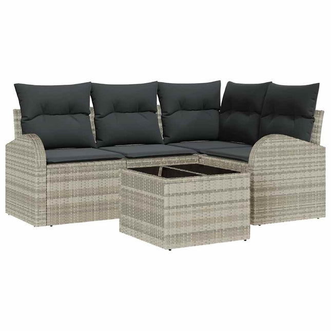 Havesofa Sæt 5 pcs Lysegrå polyrattan