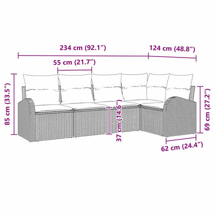 Sofa Sæt 5 stk. Sort Polyester