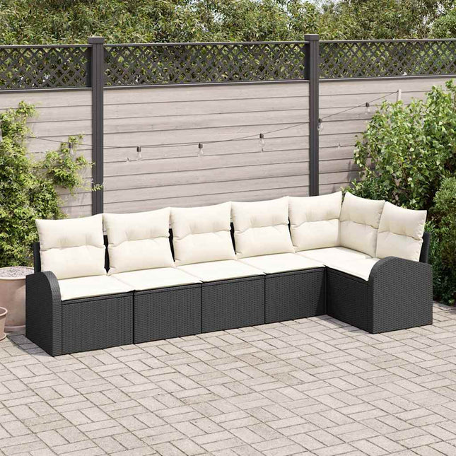 Havesofa Sæt med pude 6 pcs Sort Poly rattan