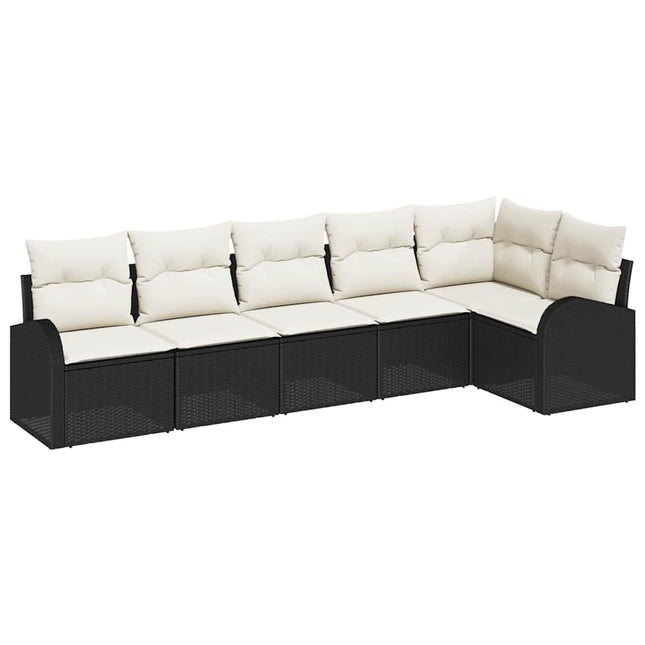 Havesofa Sæt med pude 6 pcs Sort Poly rattan
