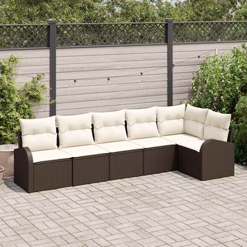 Havesofa Sæt med pude 6 pcs Brun Poly rattan