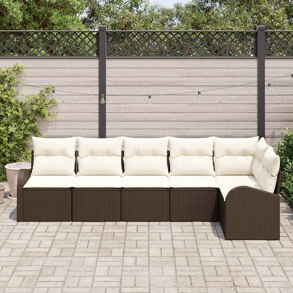 Havesofa Sæt med pude 6 pcs Brun Poly rattan