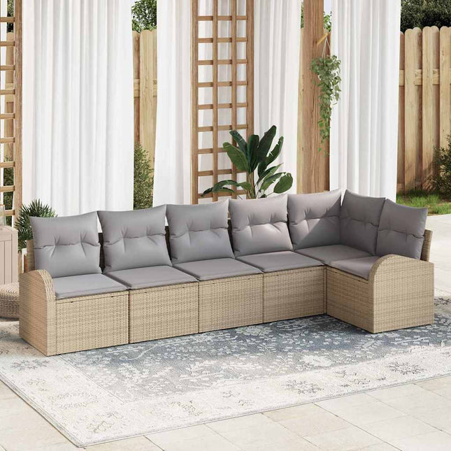 Havesofa Sæt med pude 6 pcs Beige Poly rattan