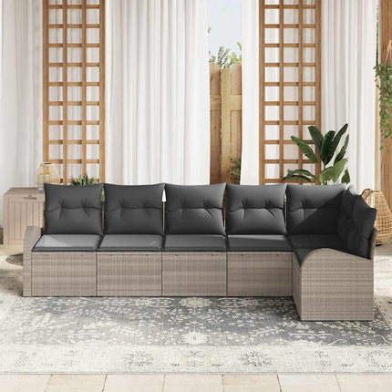 Havesofa Sæt med pude 6 pcs Lysegrå Poly rattan