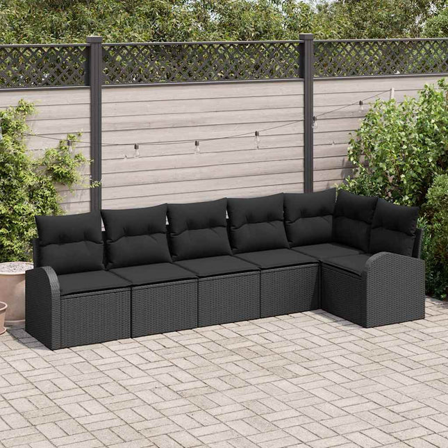 Havesofa Sæt med pude 6 pcs Sort Poly rattan
