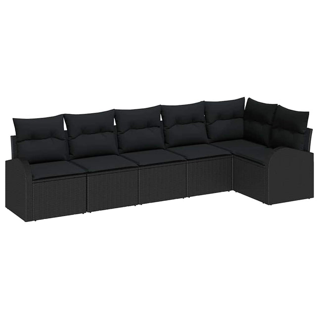 Havesofa Sæt med pude 6 pcs Sort Poly rattan