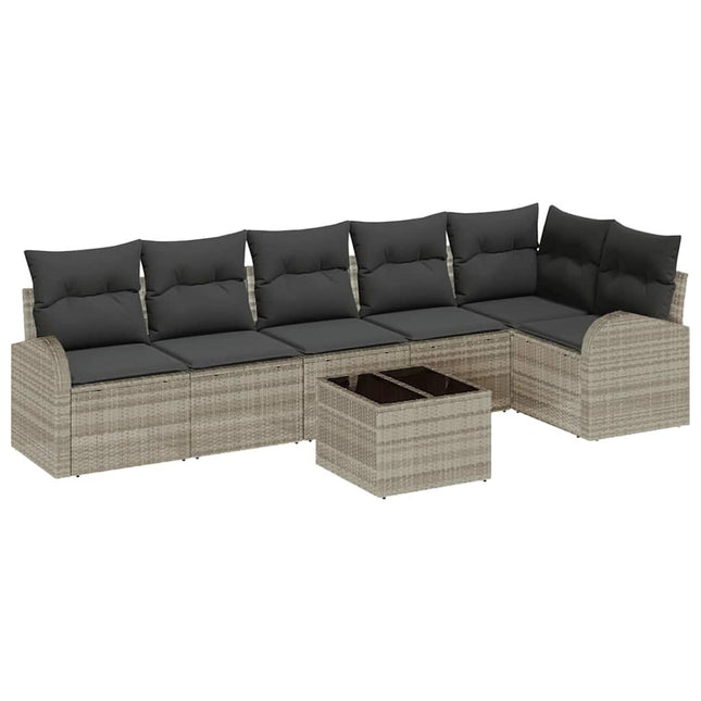 Havesofa Sæt med pude 7 pcs Lysegrå Poly rattan