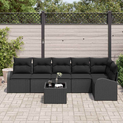 Havesofa Sæt med pude 7 pcs Sort Poly rattan