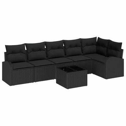 Havesofa Sæt med pude 7 pcs Sort Poly rattan