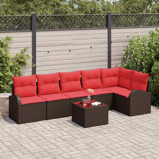 Havesofa Sæt 7 pcs Brun polyrattan