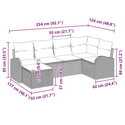 Havesofa Sæt 6 stk. Sort polyrattan