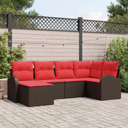 Havesofa Sæt med pude 6 pcs Brun Poly Rattan