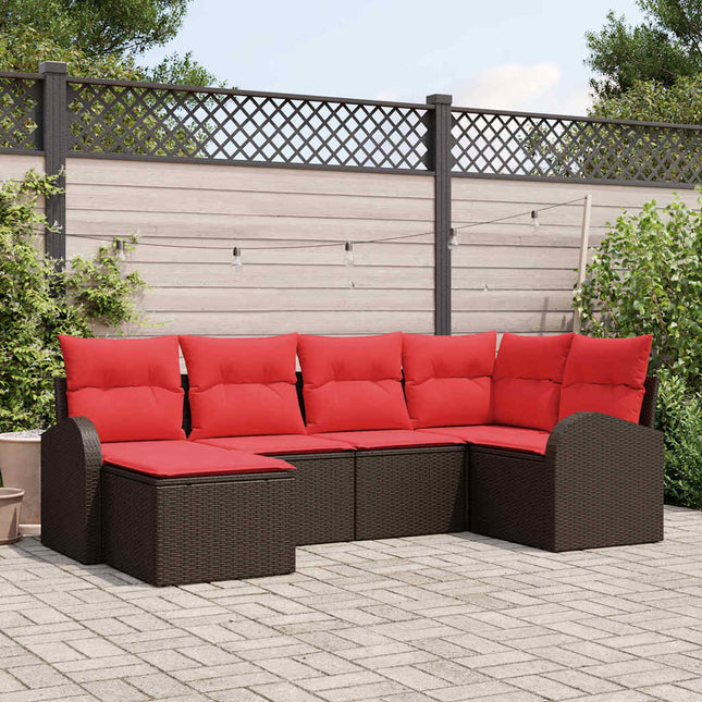 Havesofa Sæt med pude 6 pcs Brun Poly Rattan
