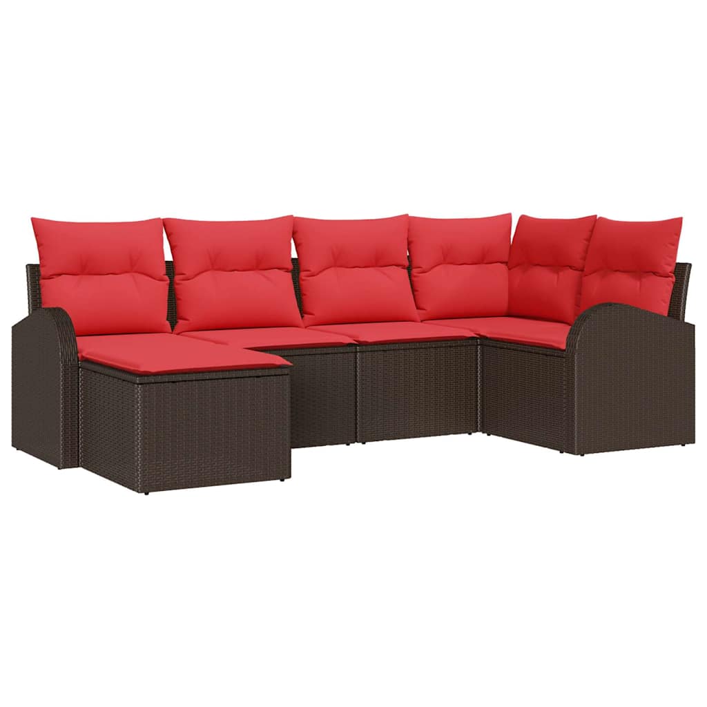 Havesofa Sæt med pude 6 pcs Brun Poly Rattan
