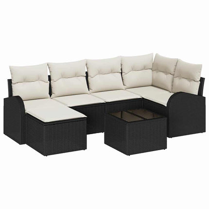 Havesofa Sæt 7 stk. Sort polyrattan