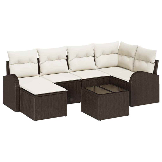 Havesofa Sæt 7 pcs Brun polyrattan