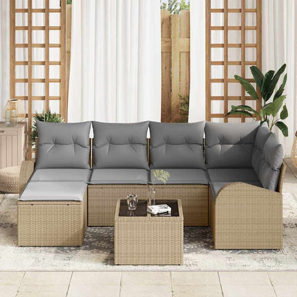 Havesofa Sæt 7 stk. Beige polyrattan