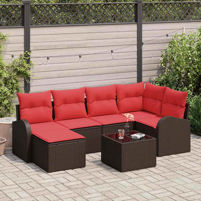 Havesofa Sæt med pude 7 pcs Brun Poly Rattan