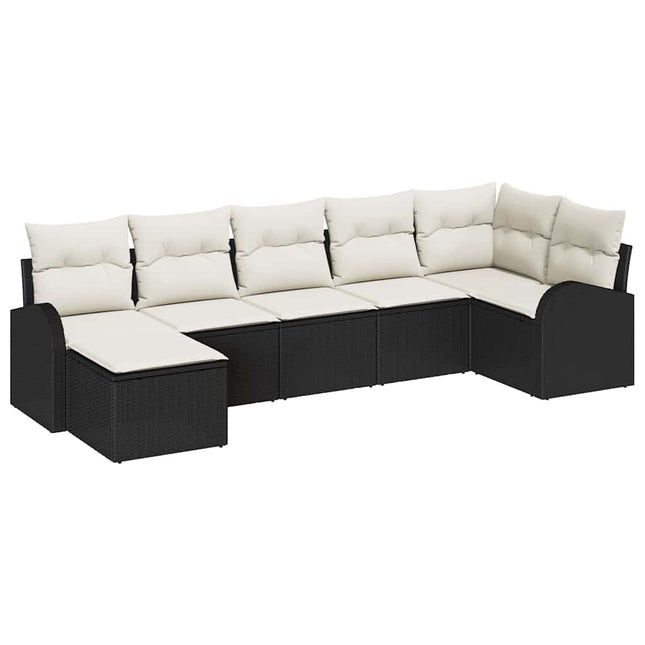 Havesofa Sæt med pude 7 pcs Sort Poly rattan