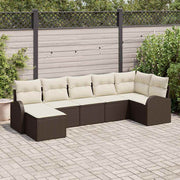 Havesofa Sæt med pude 7 pcs Brun Poly rattan