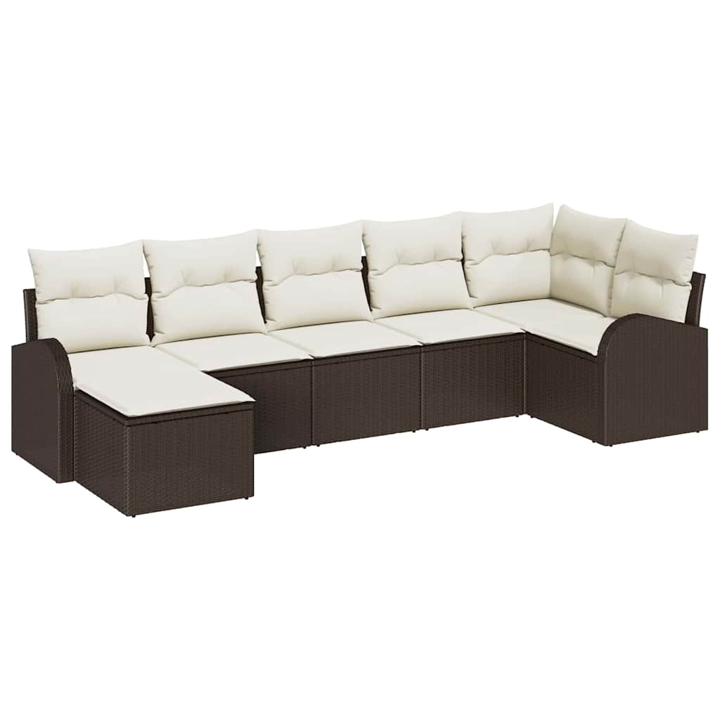 Havesofa Sæt med pude 7 pcs Brun Poly rattan