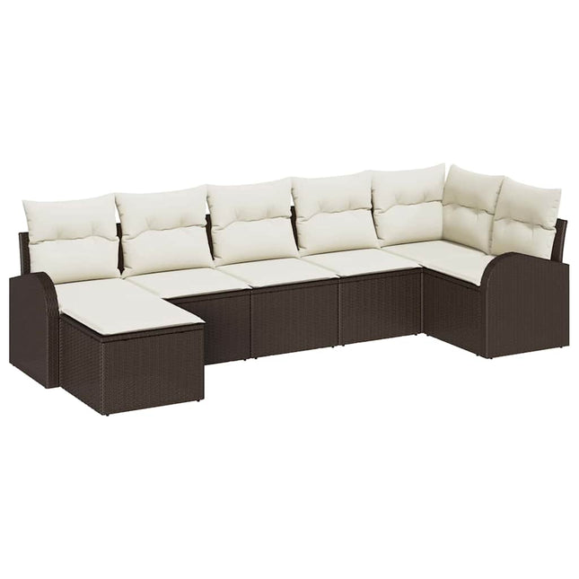 Havesofa Sæt med pude 7 pcs Brun Poly rattan