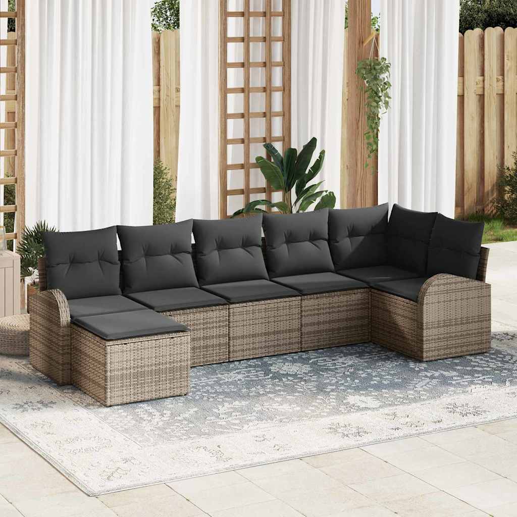 Havesofa Sæt med pude 7 pcs Grå Poly rattan
