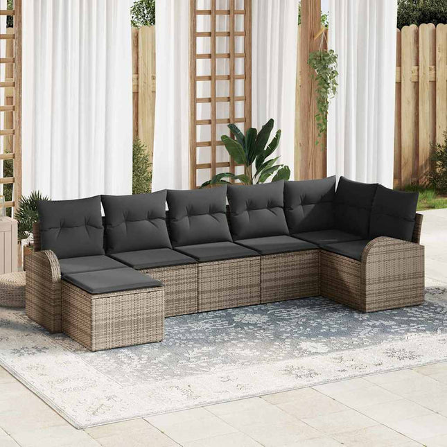 Havesofa Sæt med pude 7 pcs Grå Poly rattan