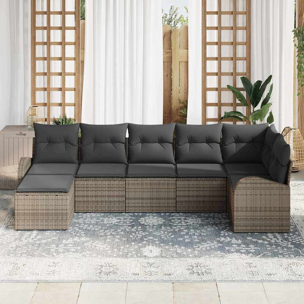 Havesofa Sæt med pude 7 pcs Grå Poly rattan