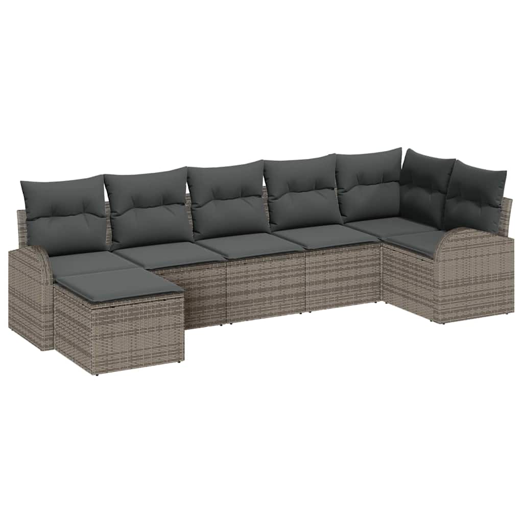 Havesofa Sæt med pude 7 pcs Grå Poly rattan