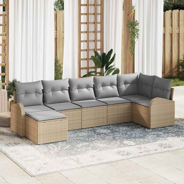 Havesofa Sæt med pude 7 pcs Beige Poly rattan