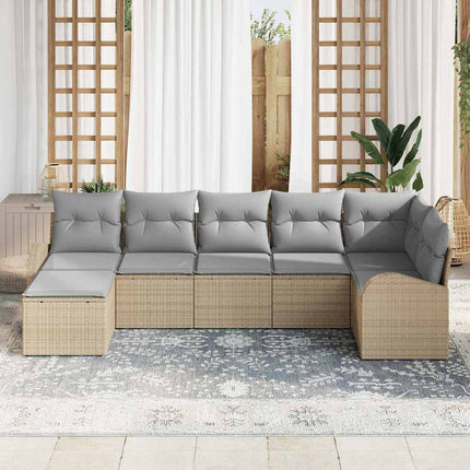 Havesofa Sæt med pude 7 pcs Beige Poly rattan