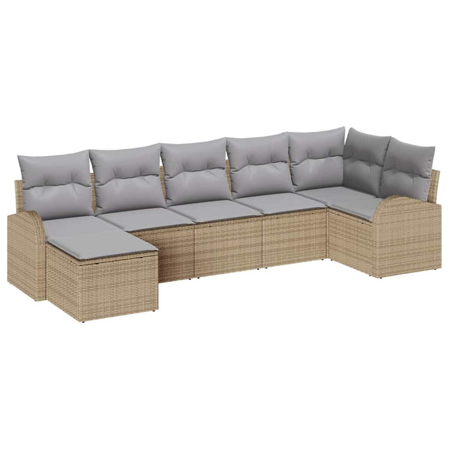 Havesofa Sæt med pude 7 pcs Beige Poly rattan
