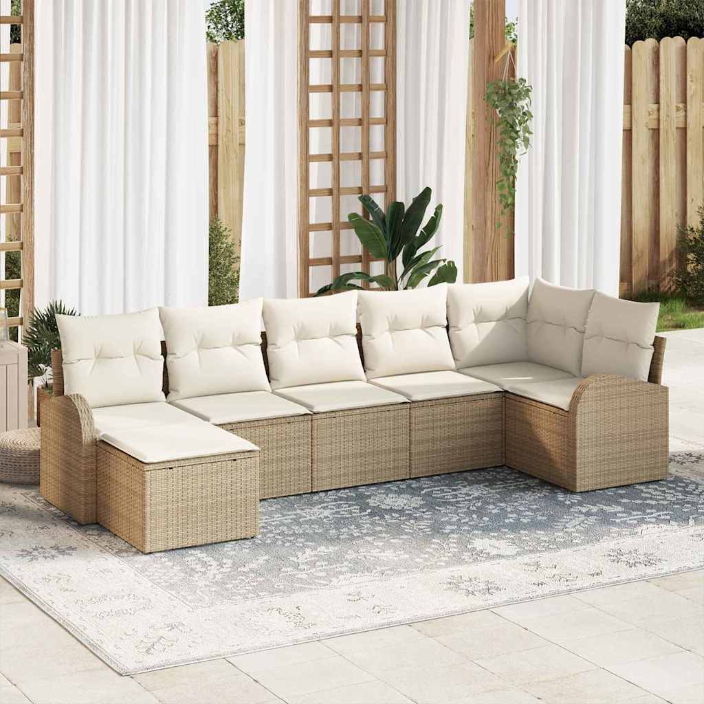 Havesofa Sæt med pude 7 pcs Beige Poly rattan
