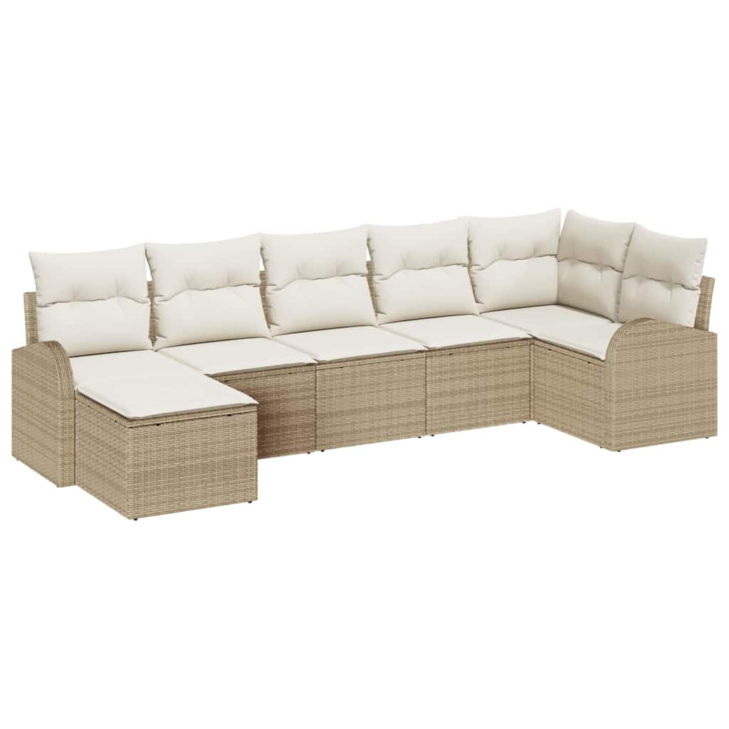 Havesofa Sæt med pude 7 pcs Beige Poly rattan