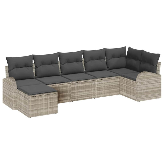 Havesofa Sæt med pude 7 pcs Lysegrå Poly Rattan