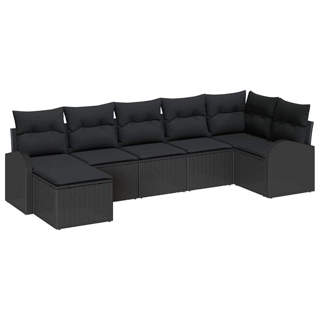 Havesofa Sæt med pude 7 pcs Sort Poly rattan