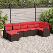 Havesofa Sæt med pude 7 pcs Brun Poly rattan
