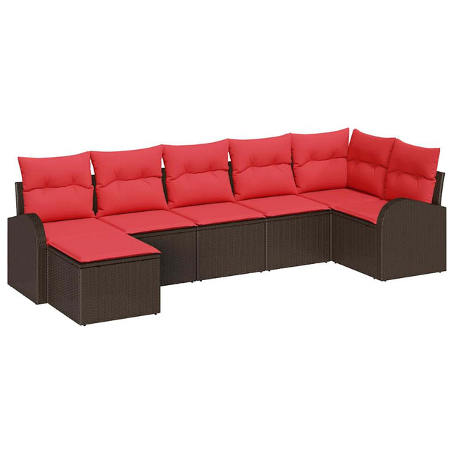Havesofa Sæt med pude 7 pcs Brun Poly rattan