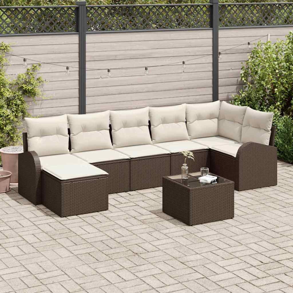 Havesofa Sæt med pude 8 pcs Brun Poly rattan