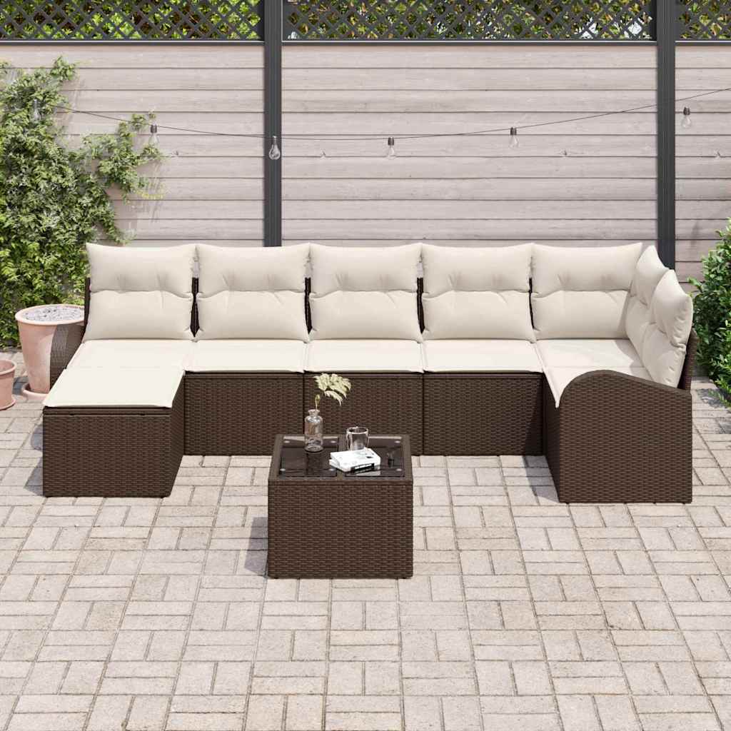 Havesofa Sæt med pude 8 pcs Brun Poly rattan