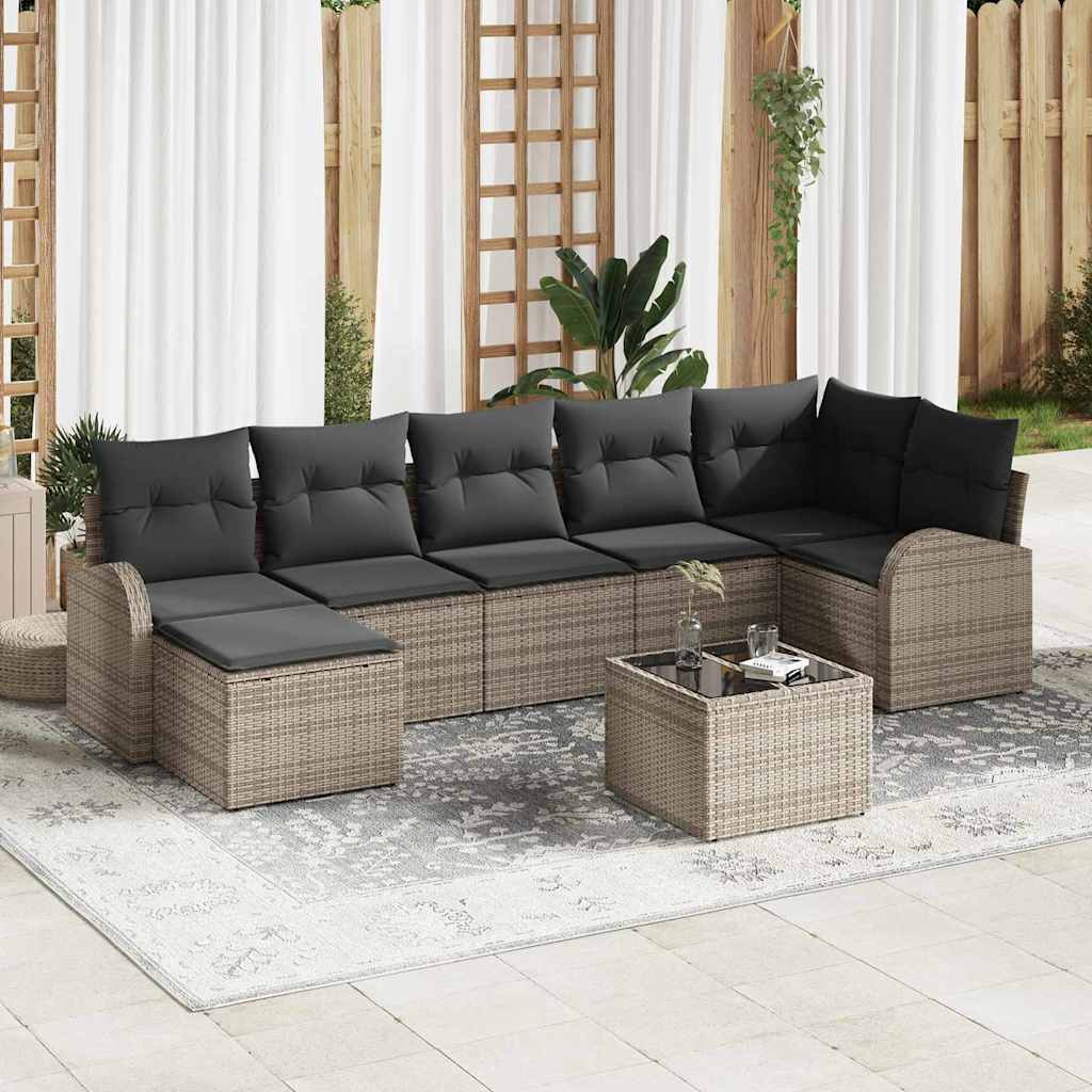 Havesofa Sæt med pude 8 pcs Grå Poly rattan