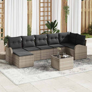Havesofa Sæt med pude 8 pcs Grå Poly rattan