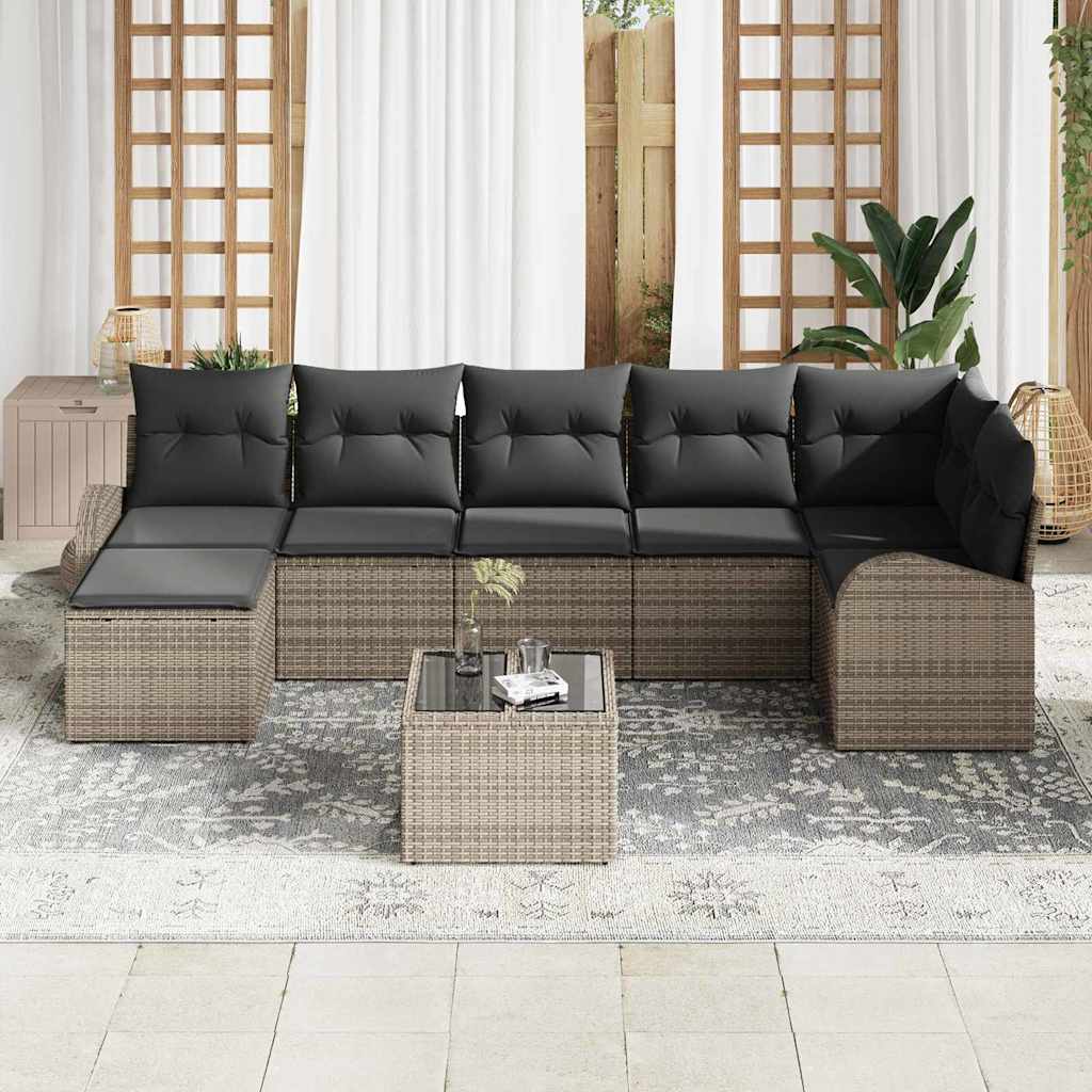 Havesofa Sæt med pude 8 pcs Grå Poly rattan
