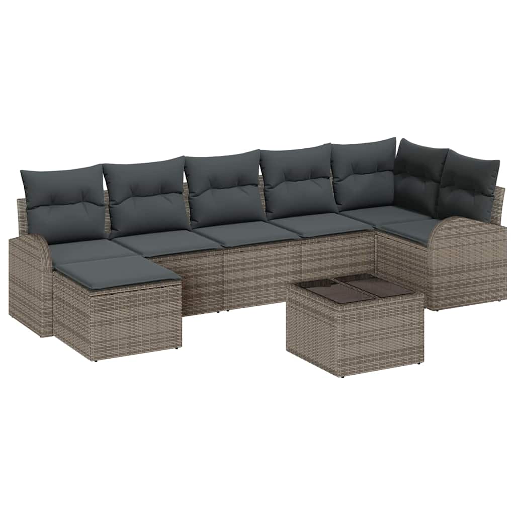 Havesofa Sæt med pude 8 pcs Grå Poly rattan