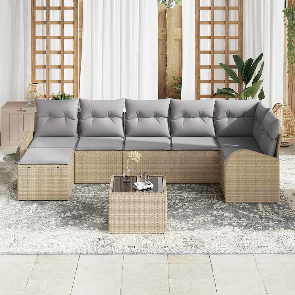 Havesofa Sæt med pude 8 pcs Beige Poly rattan