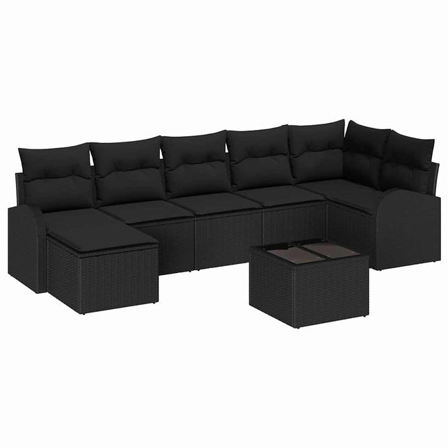 Havesofa Sæt med pude 8 pcs Sort Poly rattan