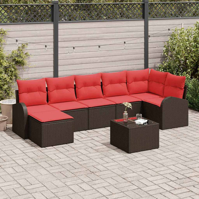 Havesofa Sæt med pude 8 pcs Brun Poly Rattan