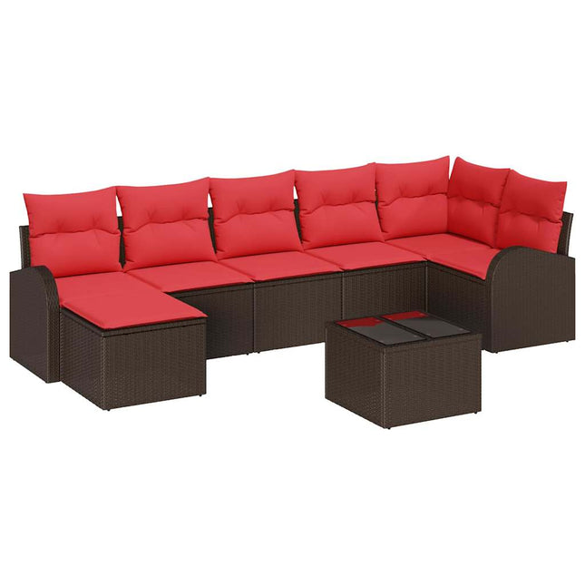 Havesofa Sæt med pude 8 pcs Brun Poly Rattan